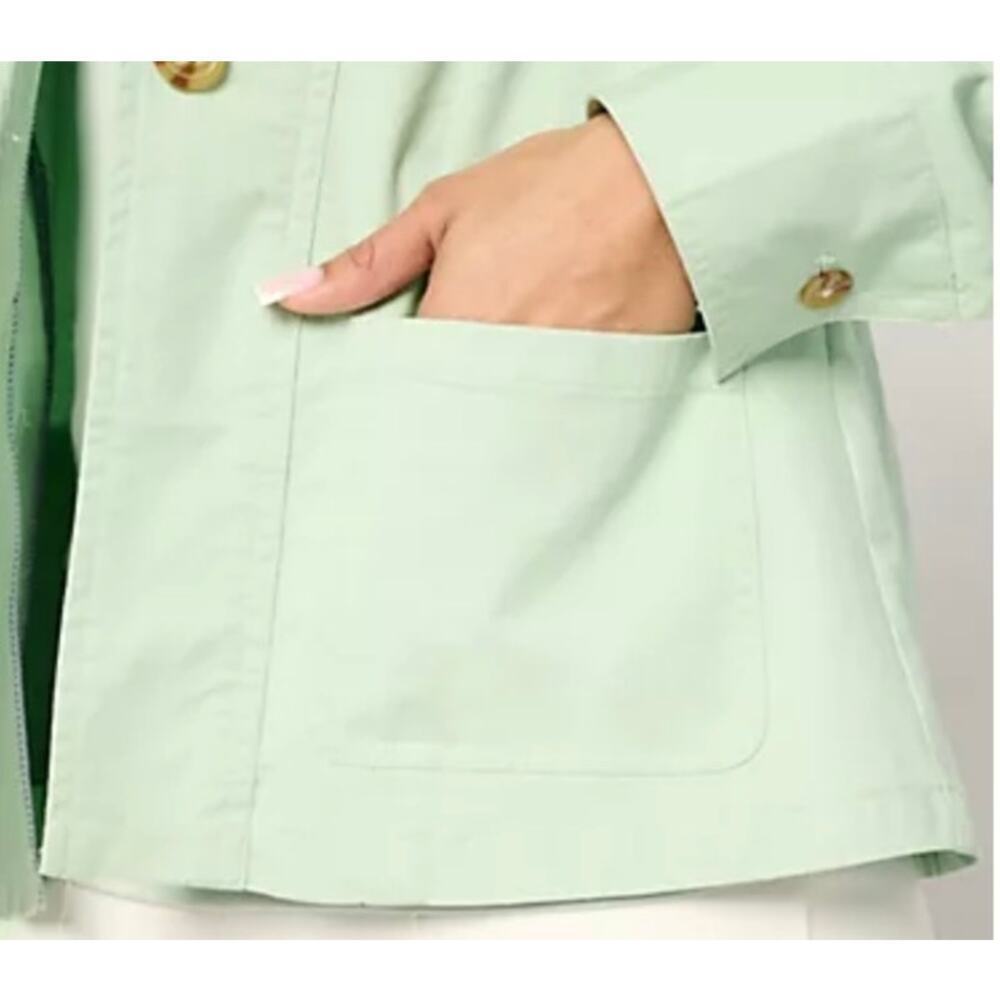 Joan Rivers New Cotton Signature Twill Cinched Back Blazer Green Medium Petite - Picture 3 of 13